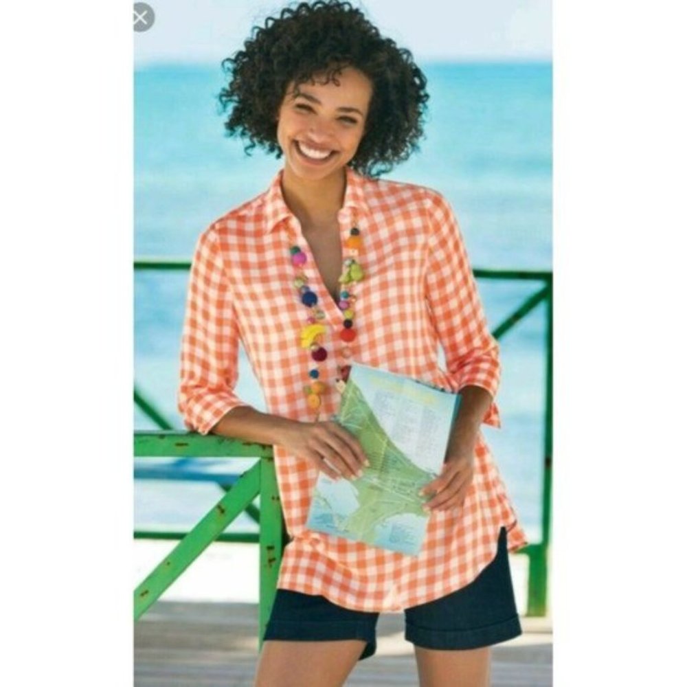 Soft Surroundings Al Fresco Tunic in Bright Melon - Picture 3 of 8
